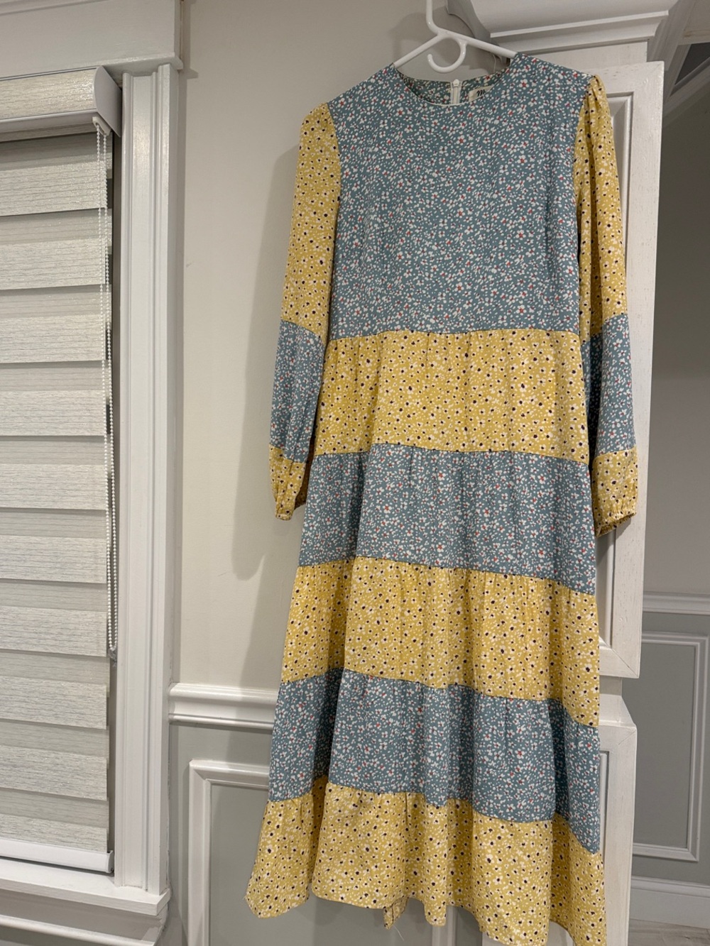 Blue and Yellow Floral Tiered Midi Dress
